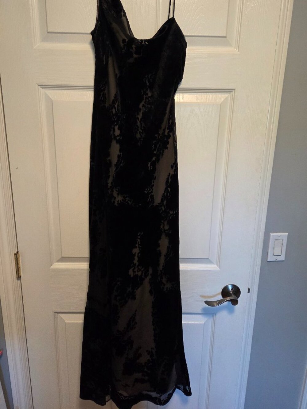 A.B.S Evening Collection Black Velvet Burnout One Shoulder Maxi Dress size 2